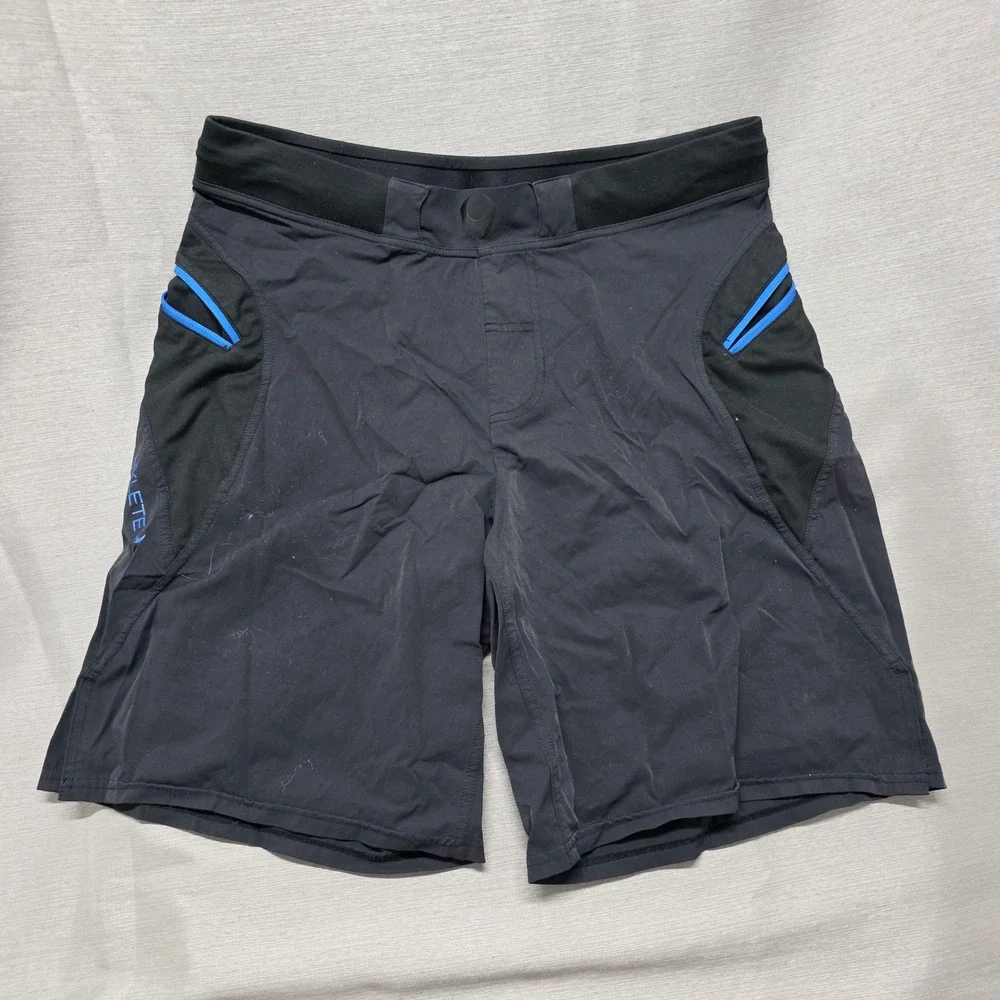 Hylete‎ Mens Training Shorts Black Blue Zipper Pockets Athletic Gym Workout 9in